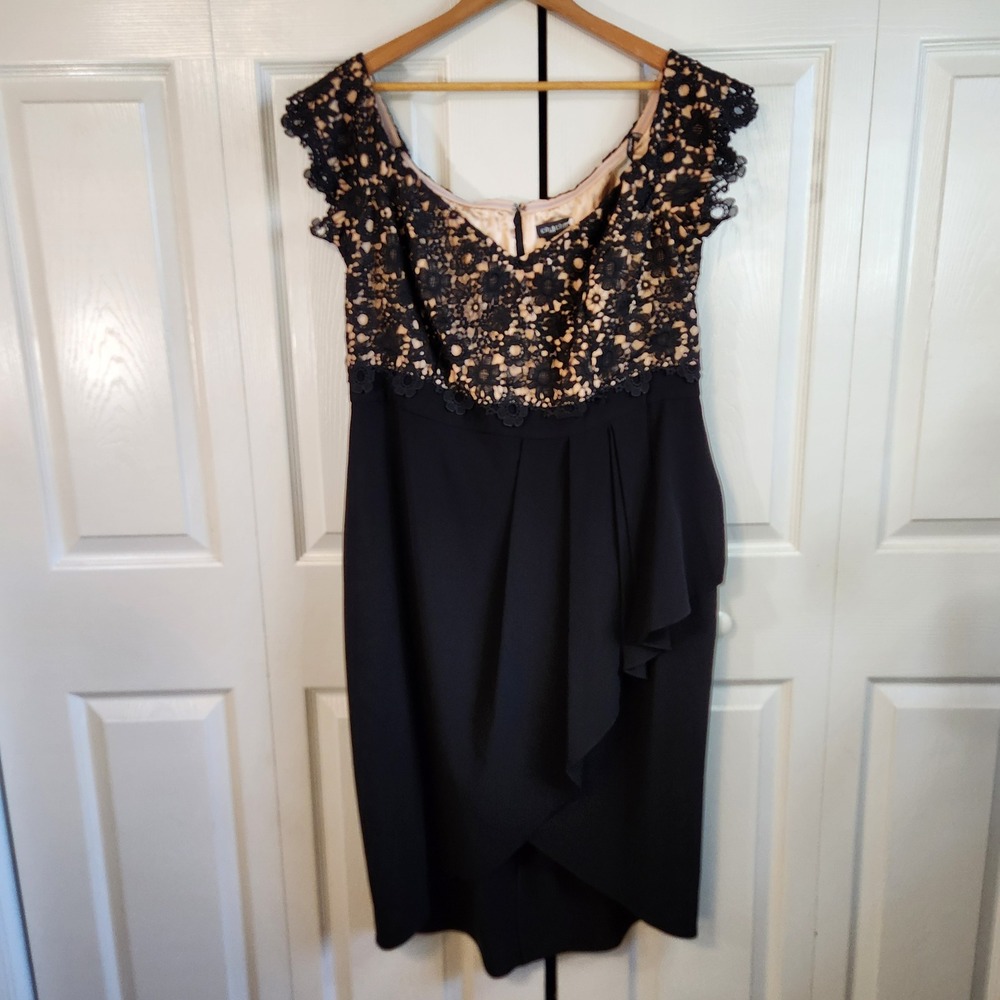 City Chic Black Lace Draped Tulip Skirt Cocktail Dress Size‎ S 16 Plus Size